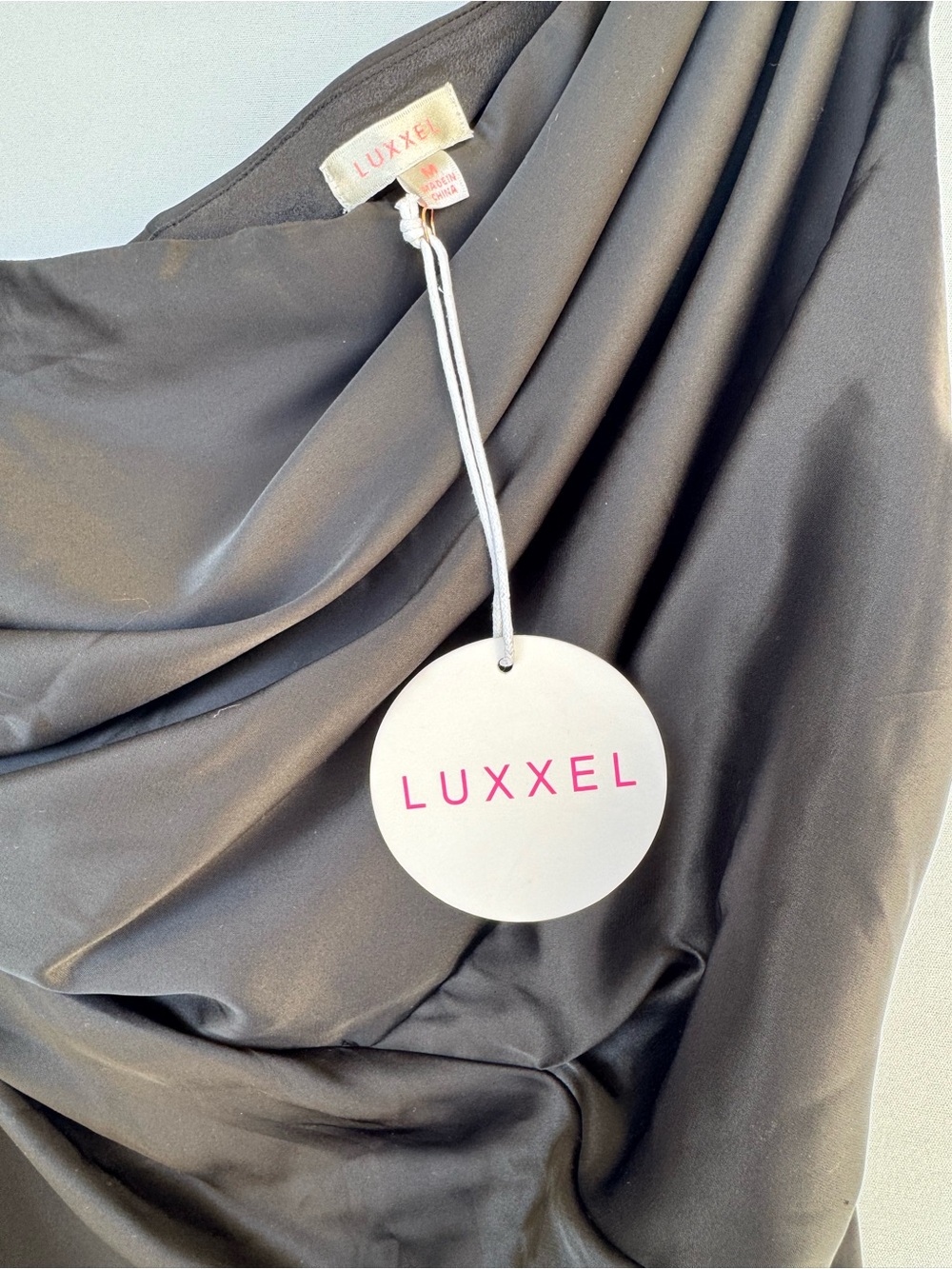 Luxxel One-Shoulder Black Satin Evening Gown - Picture 7 of 8